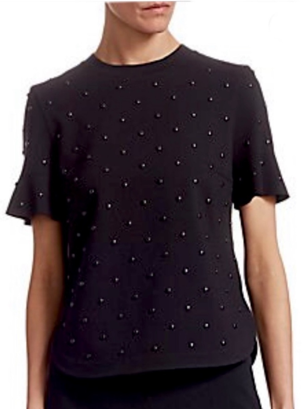AKRIS PUNTO Black Studded Short Sleeve
Stretch Knit Top US 2